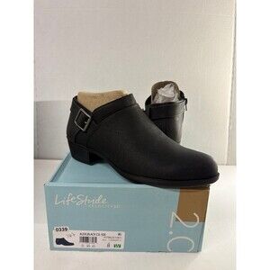 LifeStride Women's Alexi Black Cushioned Footbed Ankle Boots Booties Sz 8 Wide